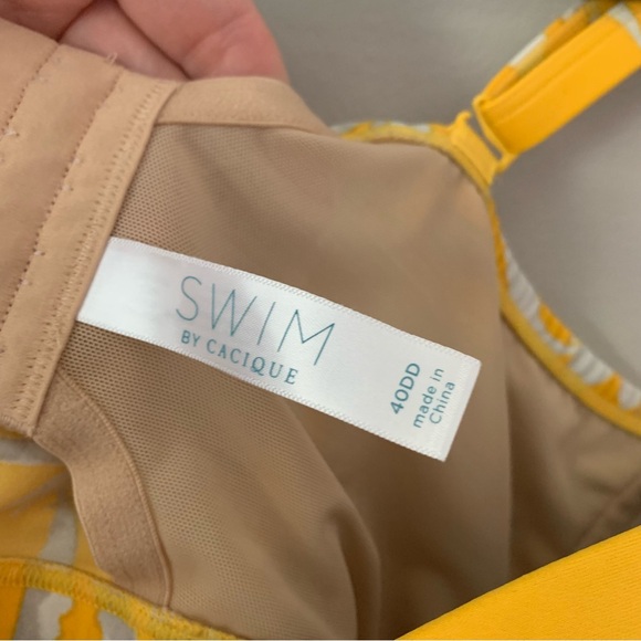 Swim By Cacique Bikini Top Yellow White Gray Floral Bra Fit Size 40DD Knot Tie - Picture 6 of 8